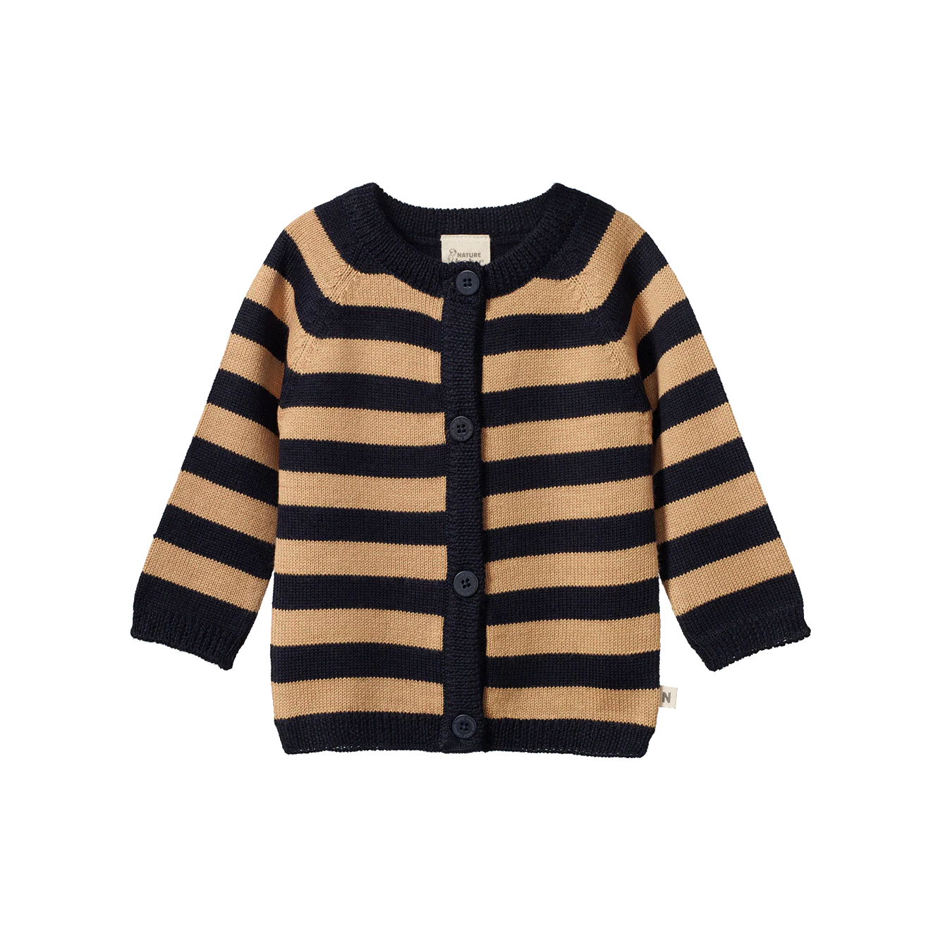Nature Baby Merino Knit Cardigan Navy/Caramel Stripe