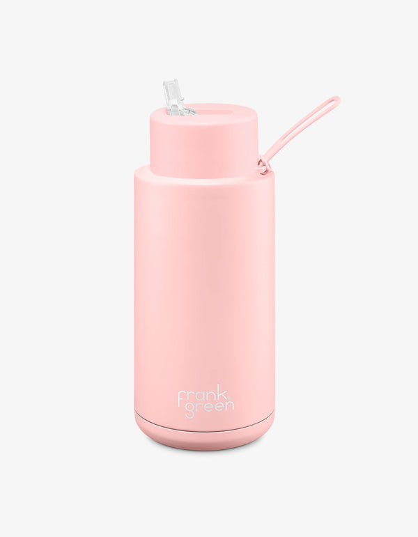 Frank Green 34oz Stainless Steel Ceramic Reusable Bottle Blushed with Straw