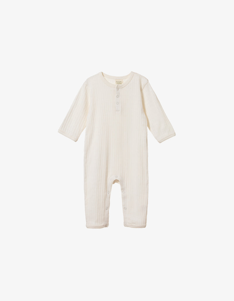 Nature Baby Henley Pyjama Suit Pointelle Natural