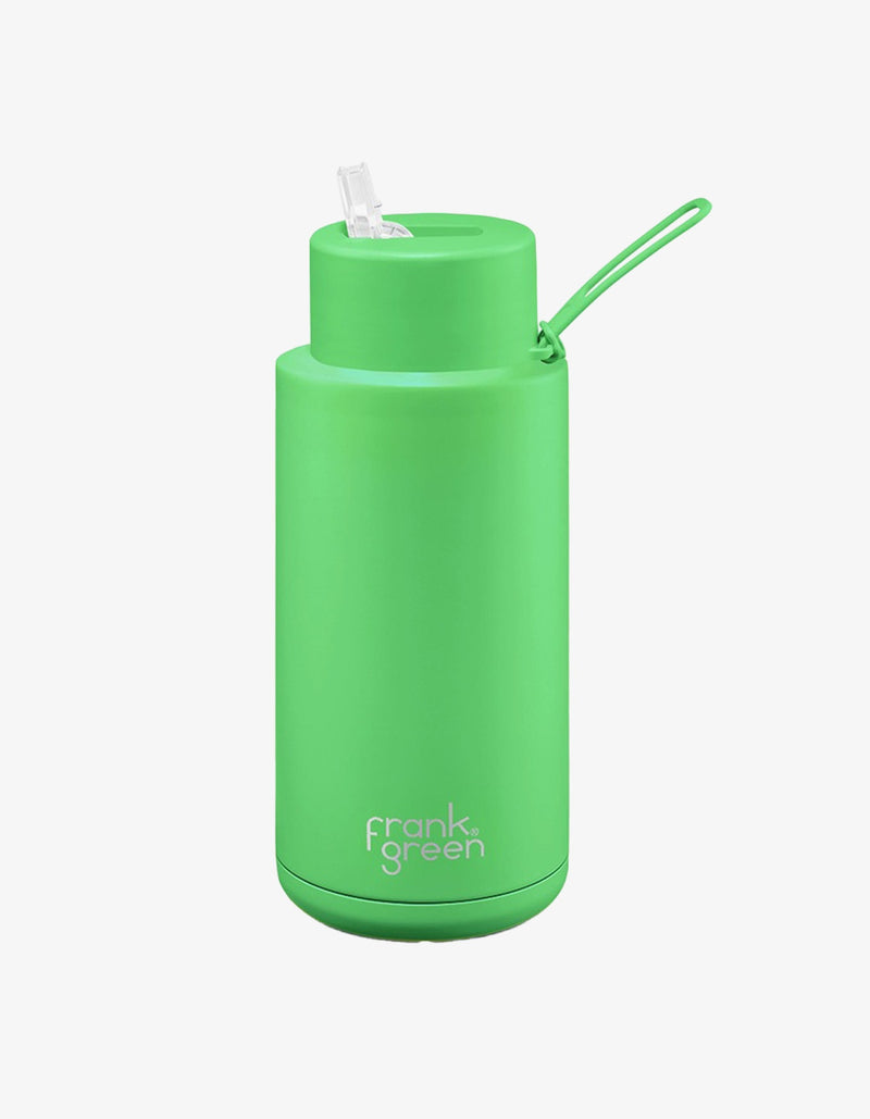 Frank Green 34oz Stainless Steel Ceramic Reusable Bottle Neon Green With Straw Lid Neon Green