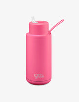 Frank Green 34oz Stainless Steel Ceramic Reusable Bottle Neon Pink With Straw Lid