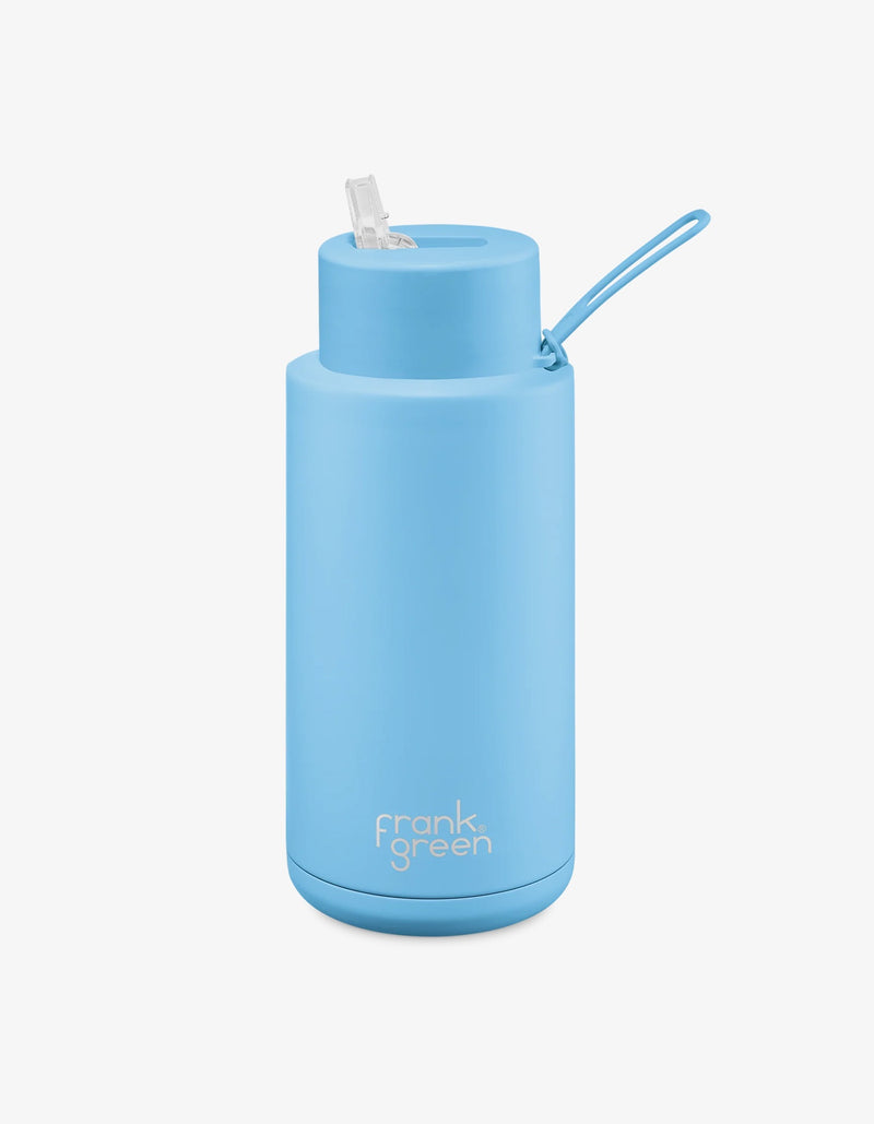 Frank Green 34oz Stainless Steel Ceramic Reusable Bottle Sky Blue With Straw Lid